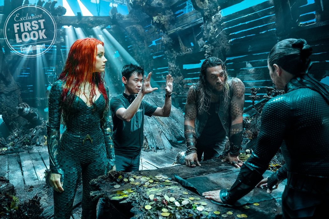 James Wan junto a Jason Momoa y Amber Heard